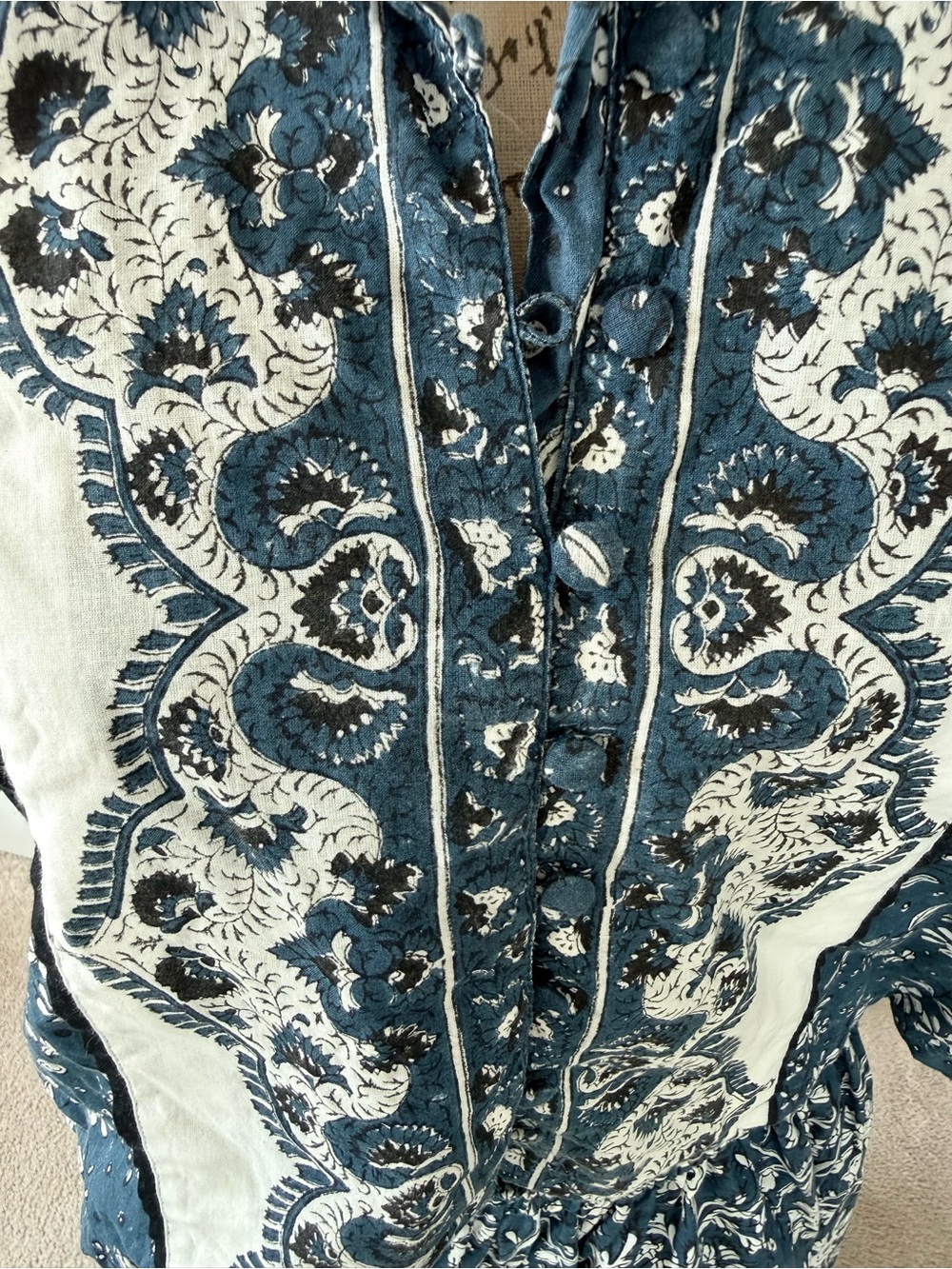 Like New Sue Sartor 3 piece belted Blue and White Printed Maxi Skirt Set - Picture 10 of 13